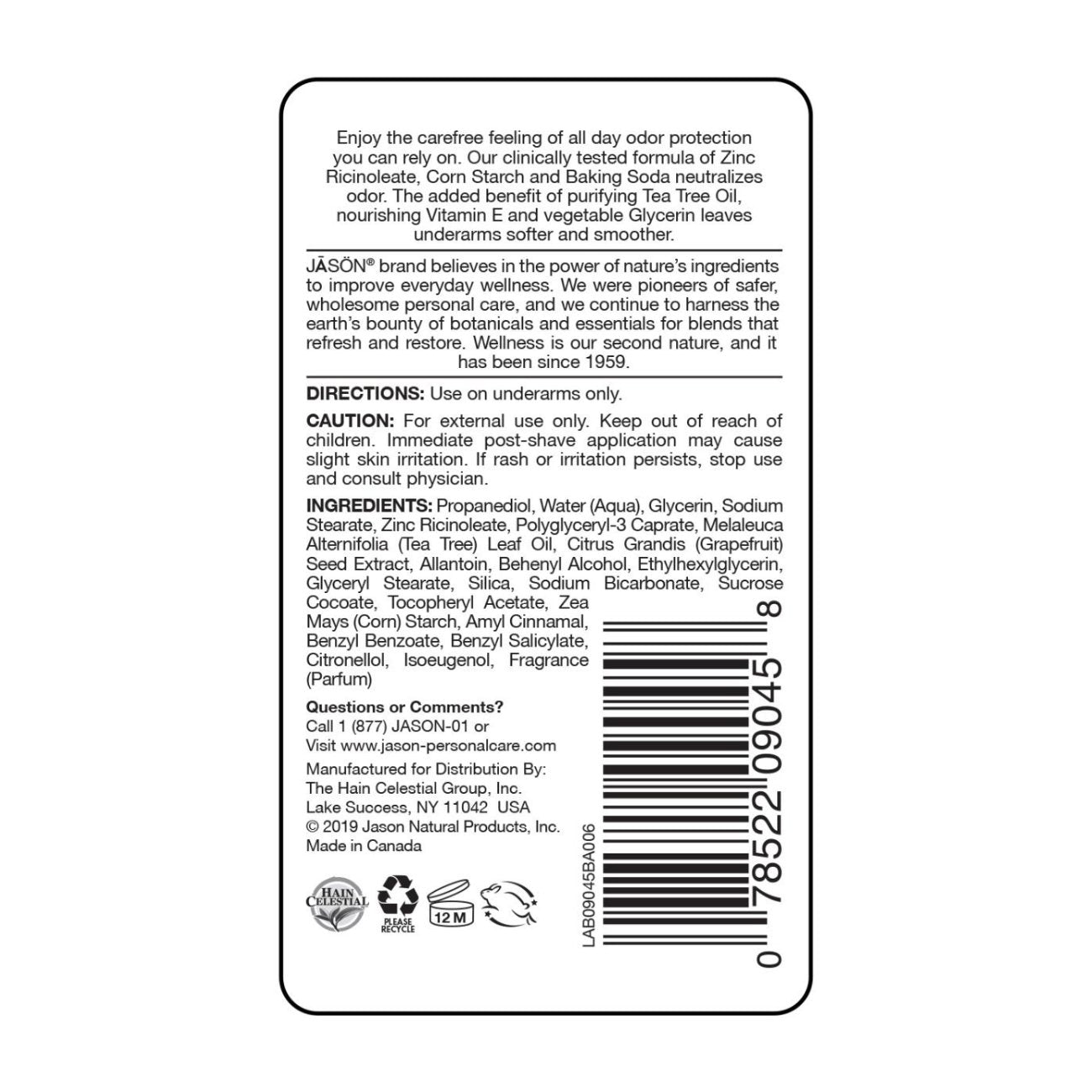 Deodorant Stick Purifying Tea Tree 71g - Jason - Deodorant Stick - Eco Natural Products