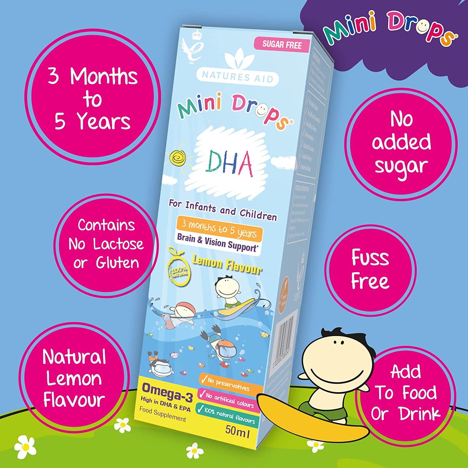 DHA Mini Drops for Infants & Children 50ml - Eco Natural Products - Natures Aid - Vitamins & Supplements