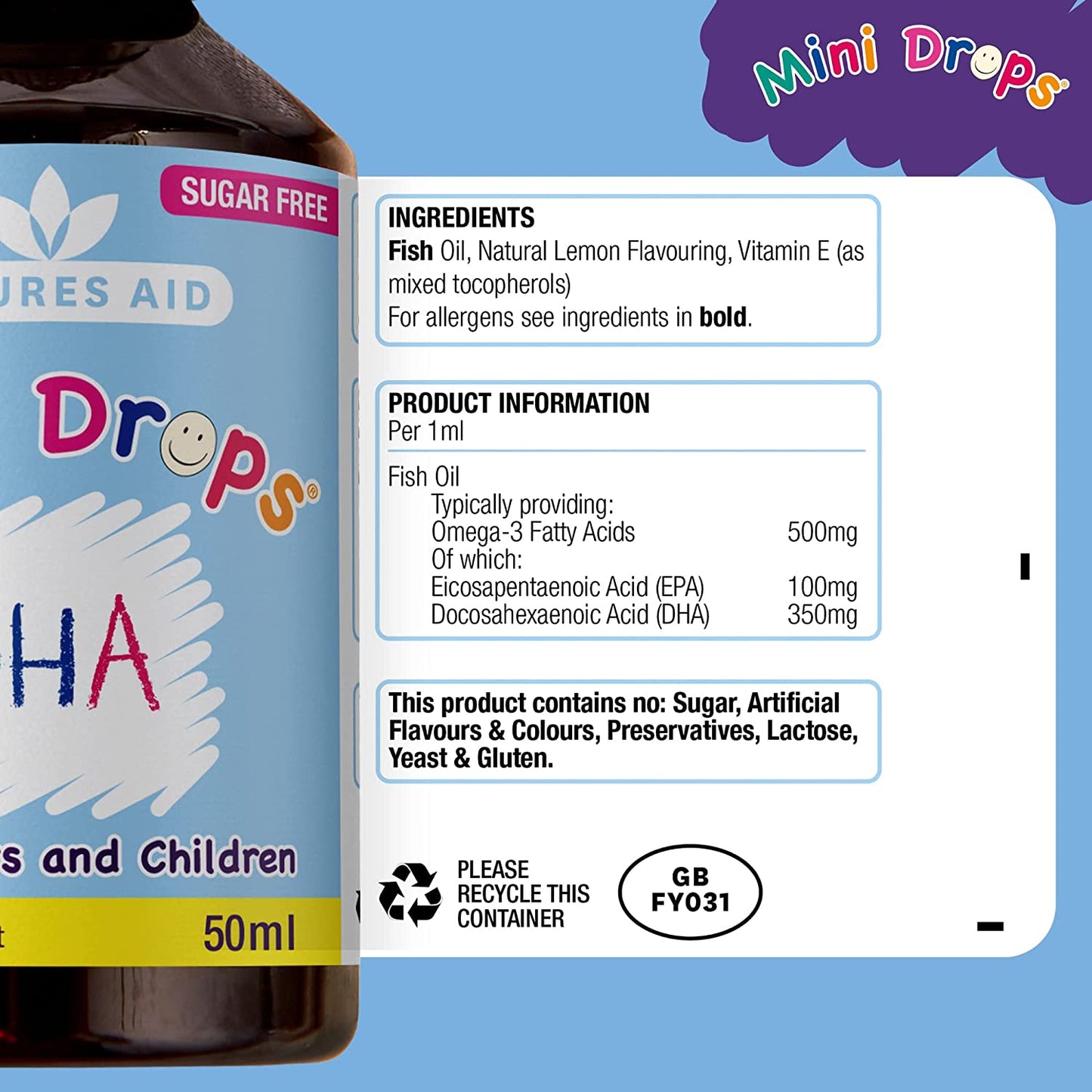 DHA Mini Drops for Infants & Children 50ml - Natures Aid - Vitamins & Supplements - Eco Natural Products