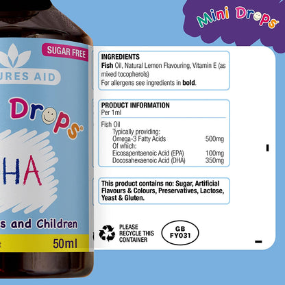 DHA Mini Drops for Infants & Children 50ml - Natures Aid - Vitamins & Supplements - Eco Natural Products