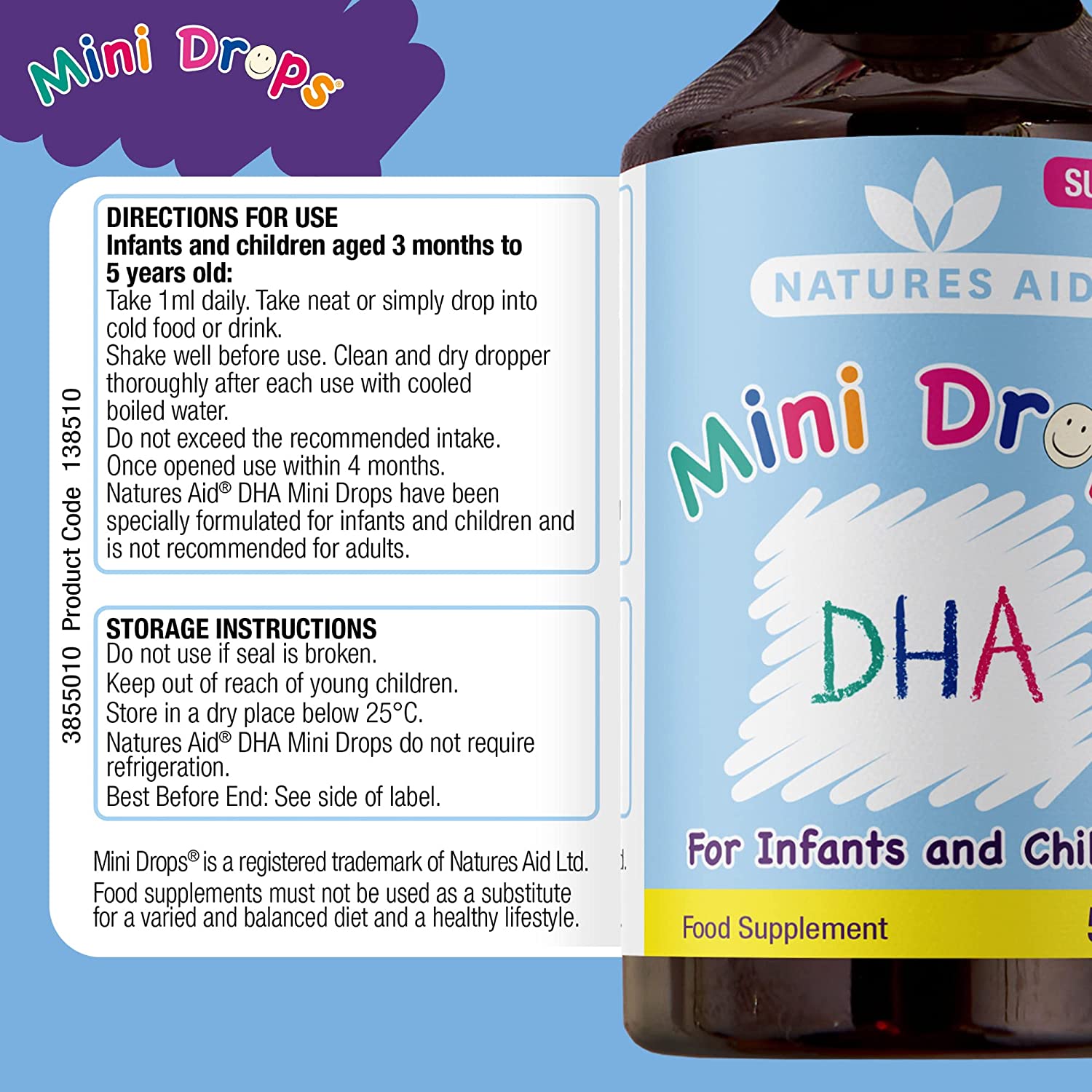 DHA Mini Drops for Infants & Children 50ml - Eco Natural Products - Natures Aid - Vitamins & Supplements