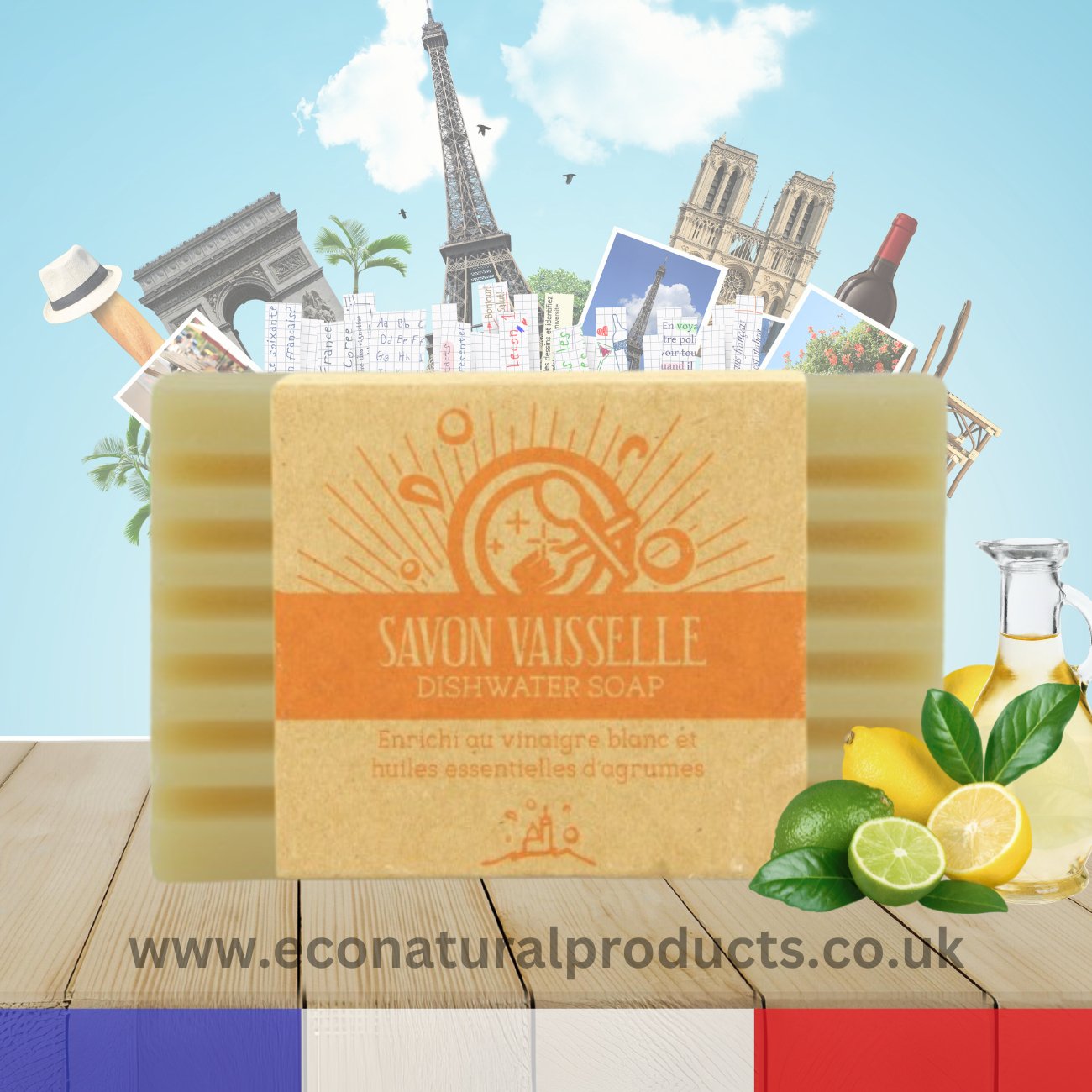 Dish Soap White Vinegar and Citrus 120g - FouFour - Savon de Marseille - Bar Soap - Eco Natural Products