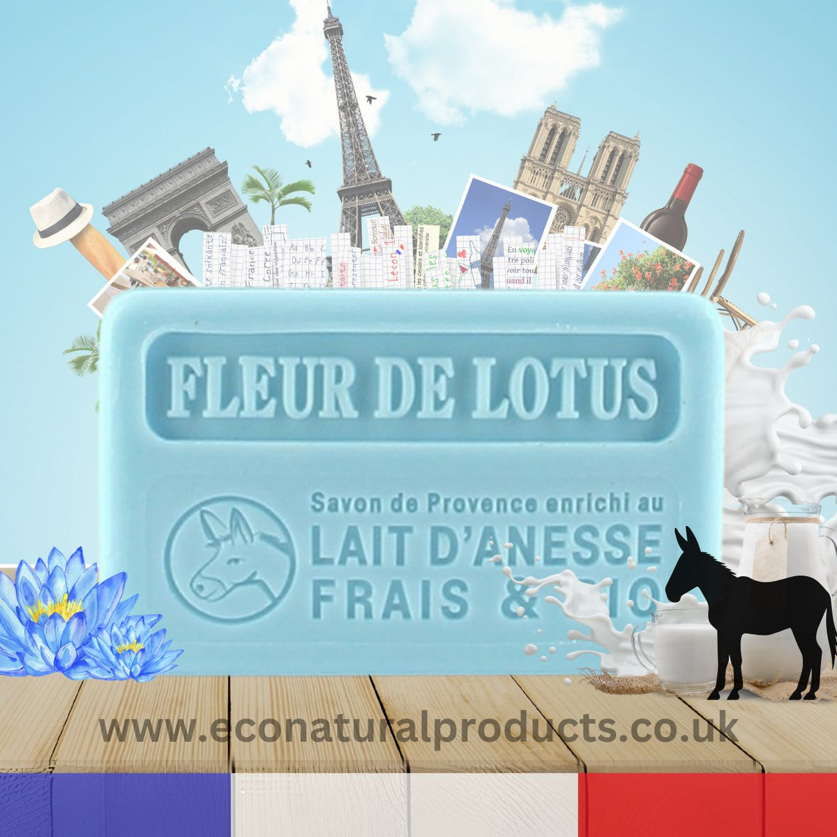 Donkey Milk Soap Fleur de Lotus (Lotus Flower) 100g - FouFour - Savon de Marseille - Bar Soap - Eco Natural Products
