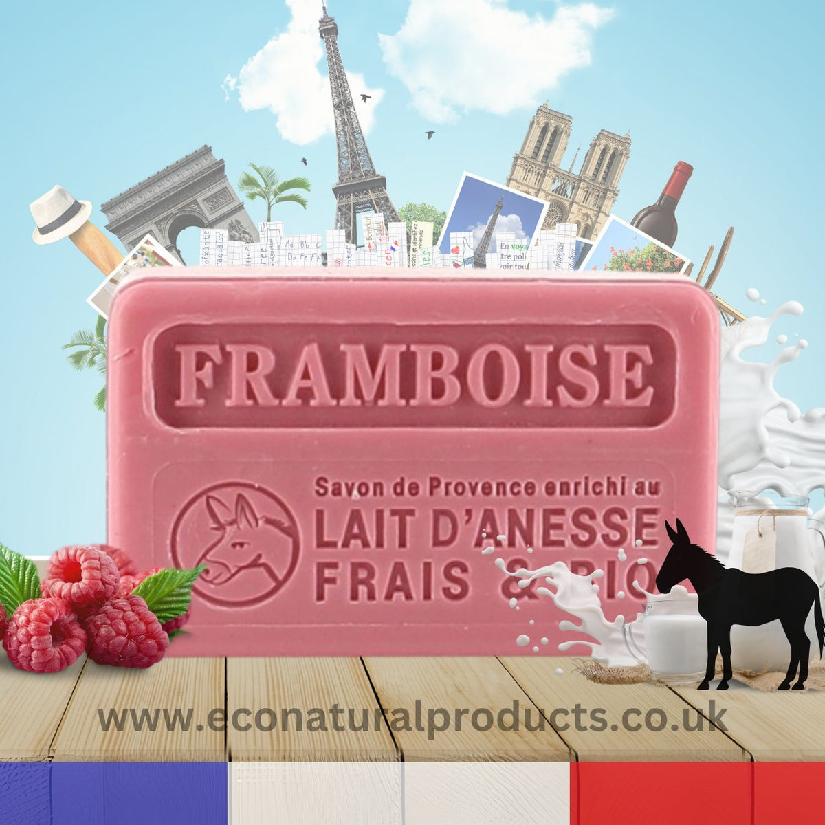 Donkey Milk Soap Raspberry 100g - FouFour - Savon de Marseille - Bar Soap - Eco Natural Products