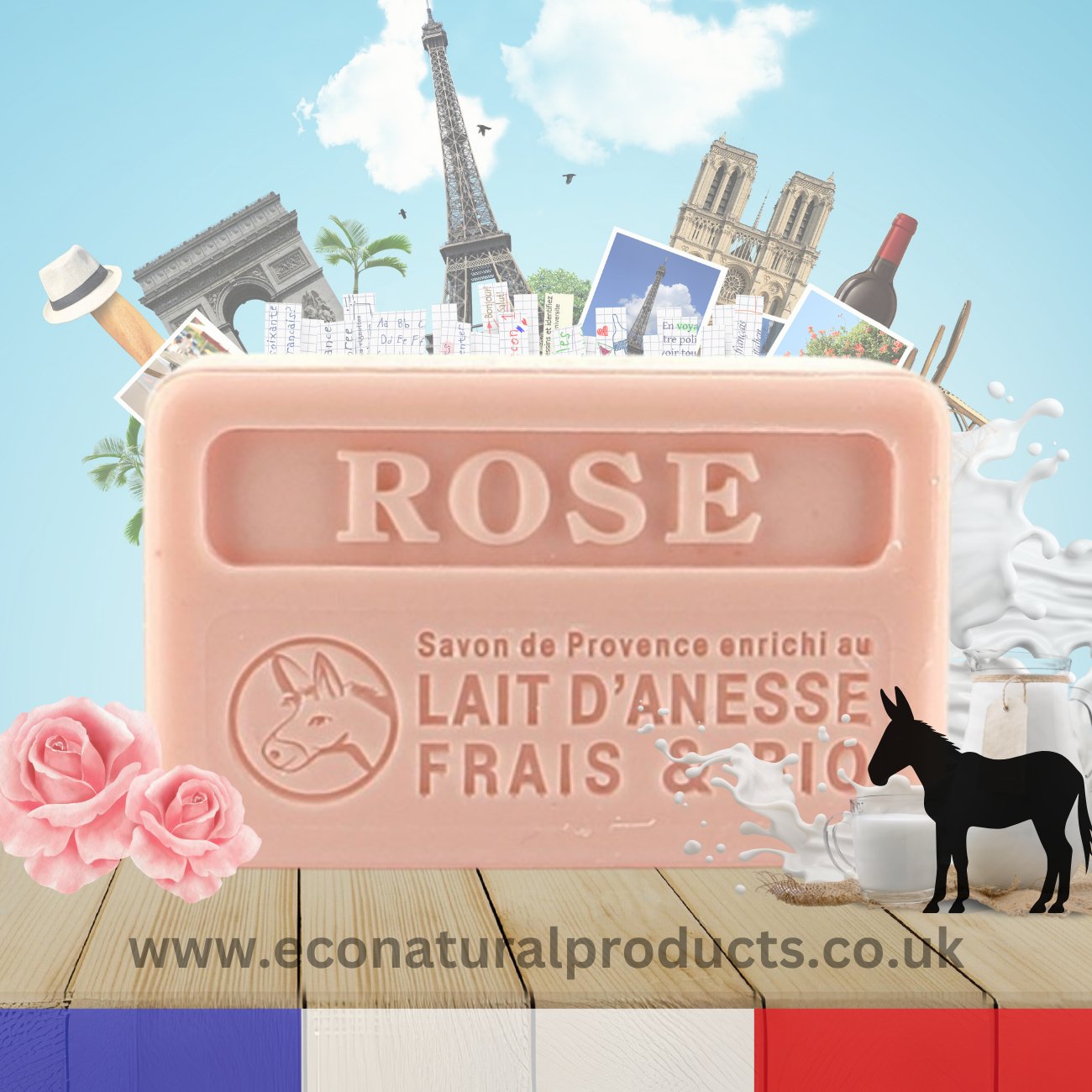 Donkey Milk Soap Rose 100g - Eco Natural Products - FouFour - Savon de Marseille - Bar Soap