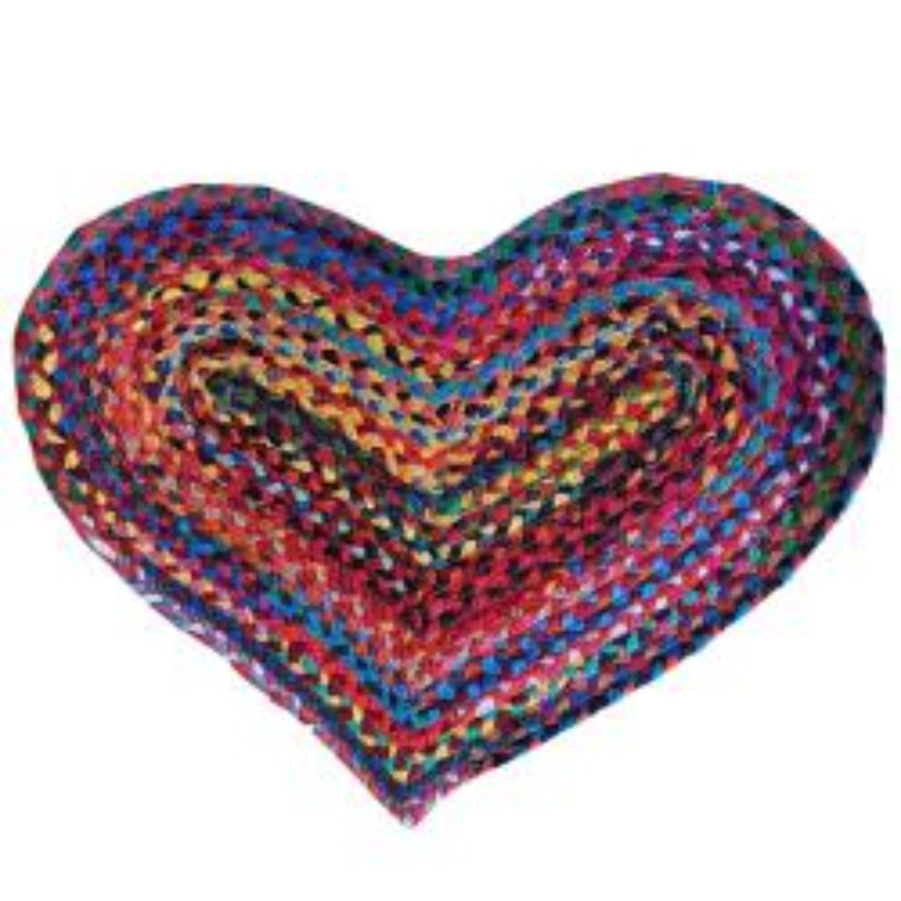 Shared Earth heart-shaped doormat made from recycled cotton and jute – handmade, eco-friendly, and Fair Trade.
