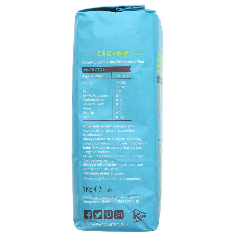 Organic 100% Wholemeal Self Raising Stoneground Flour 1kg BBE 17.10.2023