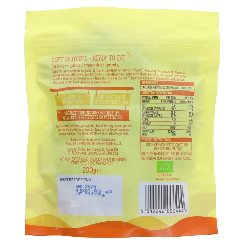 Dried Apricots Soft Ready to Eat Organic 200g - Crazy Jack - Fruit snack - Eco Natural Products