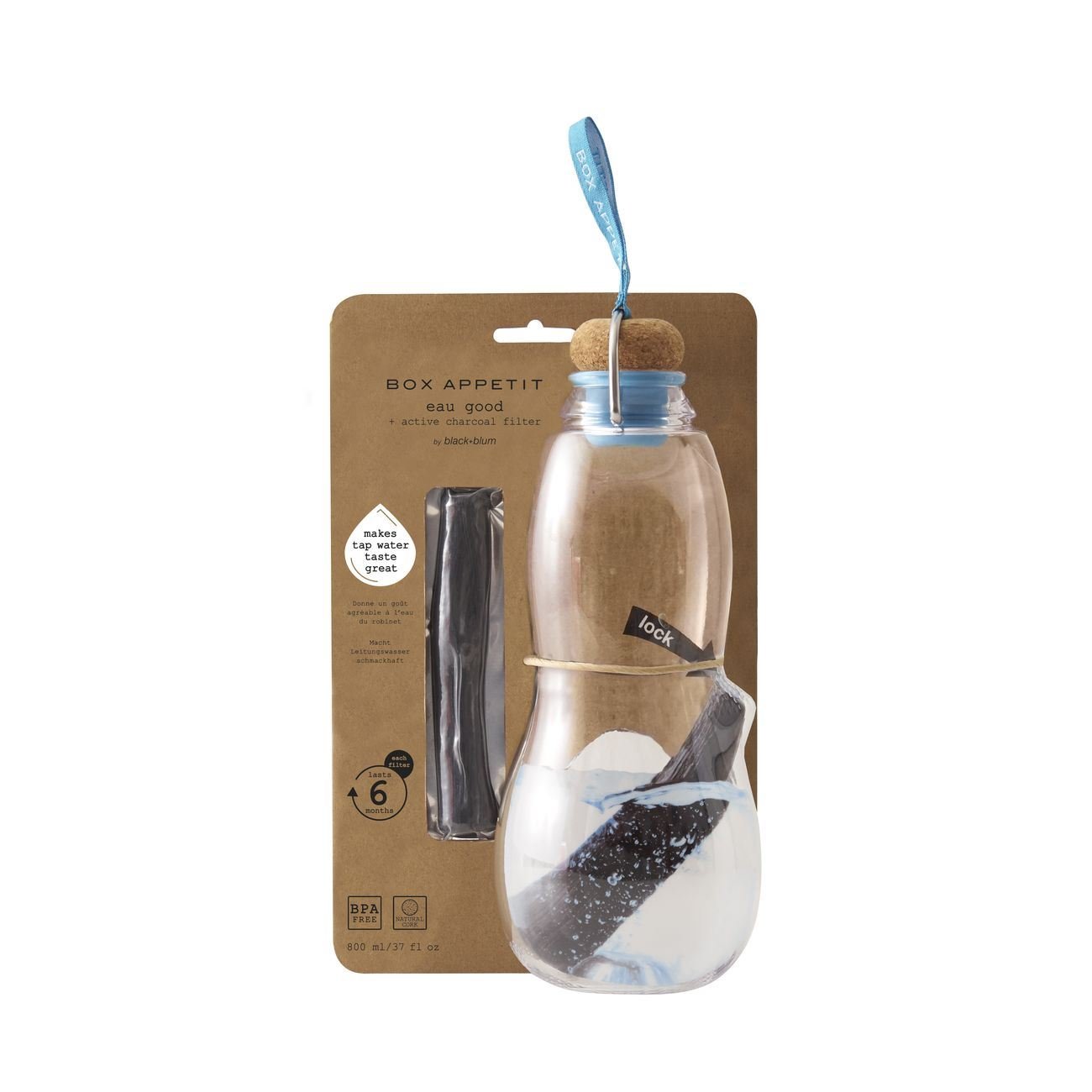 Eau Good Glass Water Bottle Blue 650ml - Eco Natural Products - Black+Blum - Water Bottle