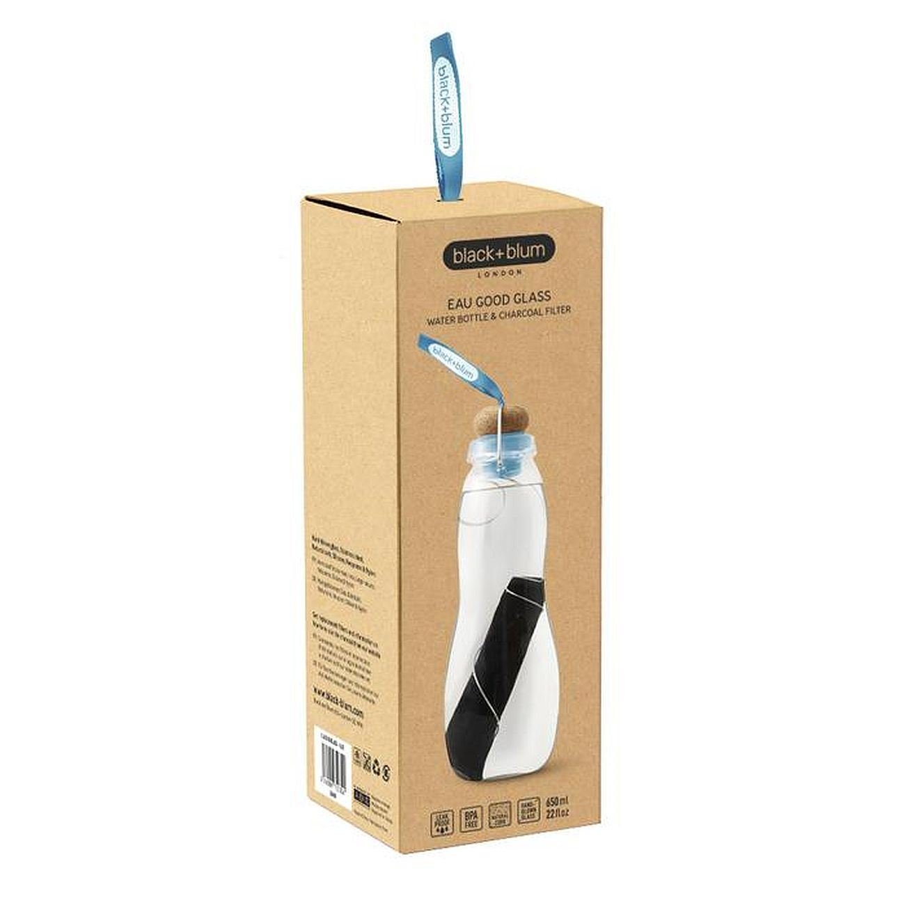 Eau Good Glass Water Bottle Blue 650ml - Eco Natural Products - Black+Blum - Water Bottle