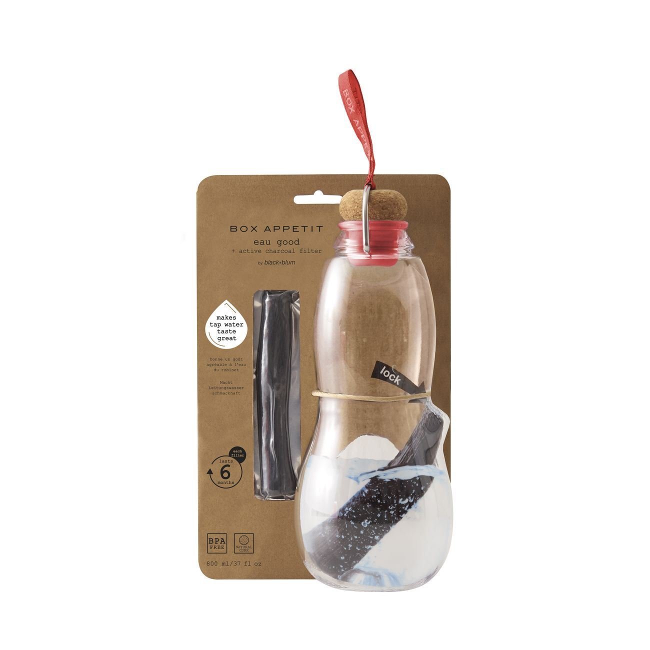 Eau Good Glass Water Bottle Red 650ml - Black+Blum - Water Bottle - Eco Natural Products