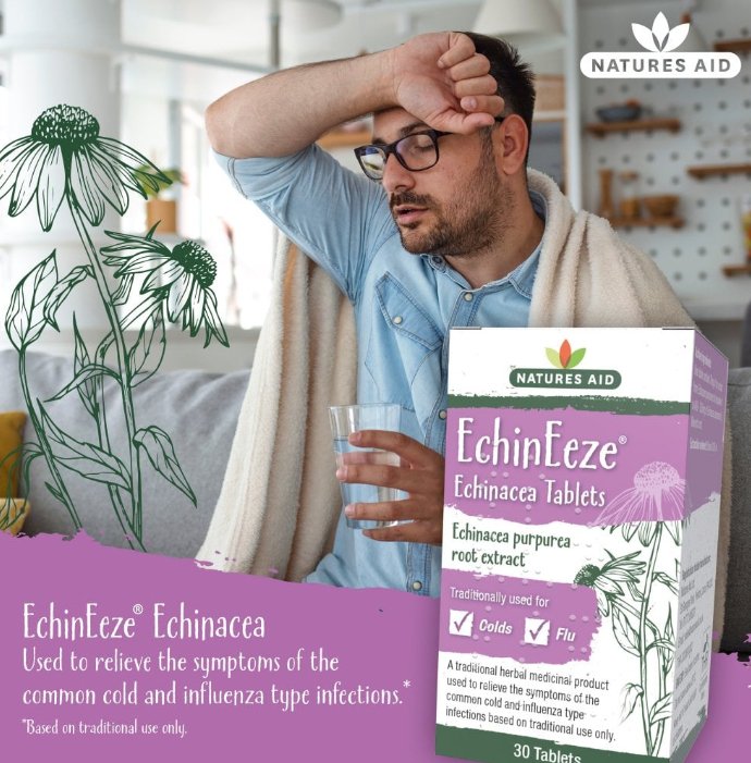 EchinEeze Echinacea 70mg 90 Tablets - Natures Aid - Vitamins & Supplements - Eco Natural Products
