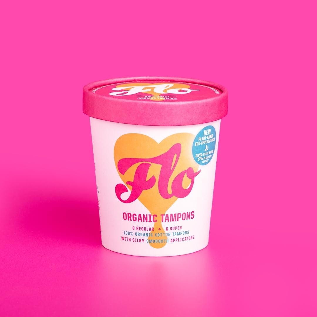 Eco Applicator Organic Cotton Tampons 8 Regular + 6 Super - Here We Flo - Feminine Sanitary Supplies - Eco Natural Products