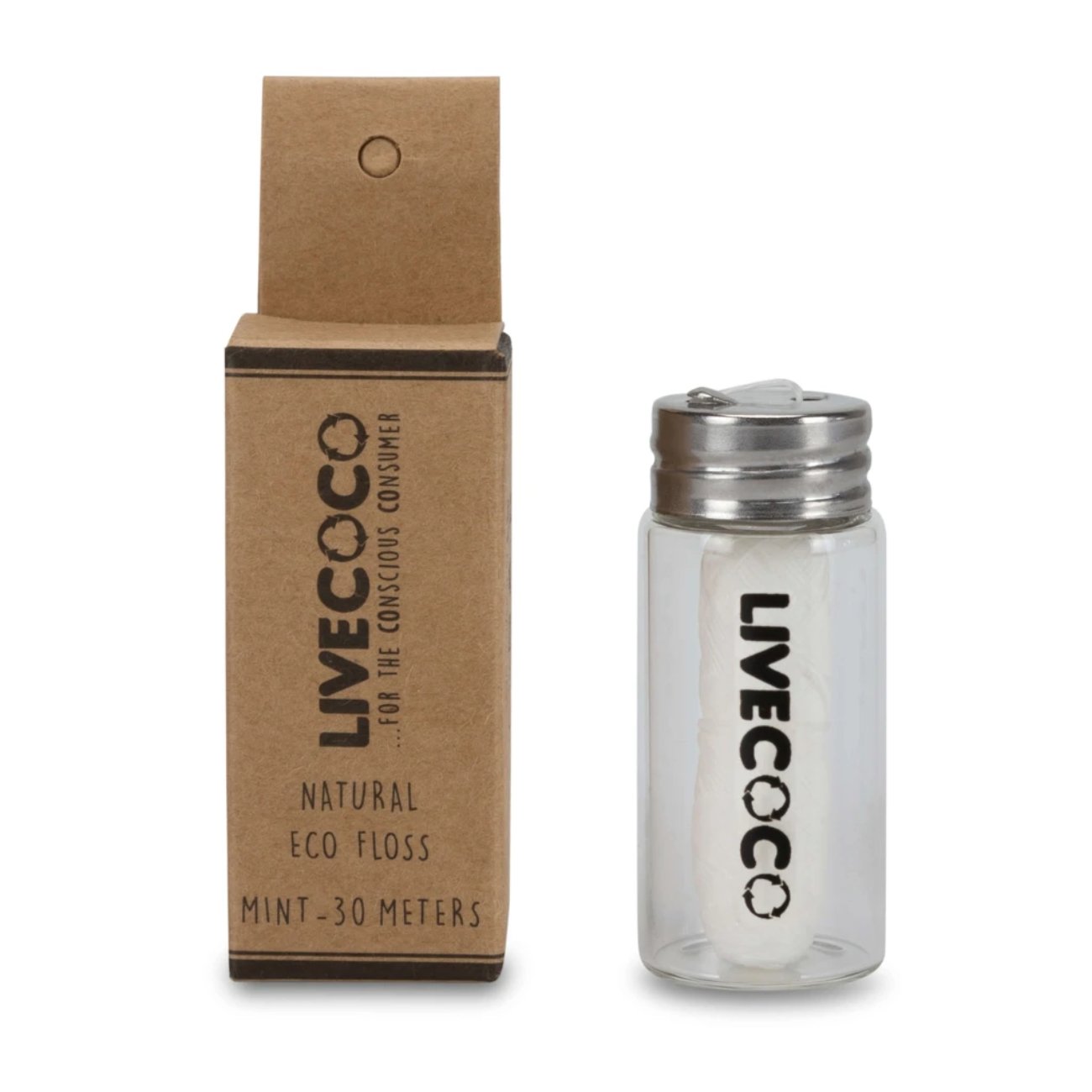 Eco Floss Glass Dispenser - LiveCoco - Dental Floss - Eco Natural Products