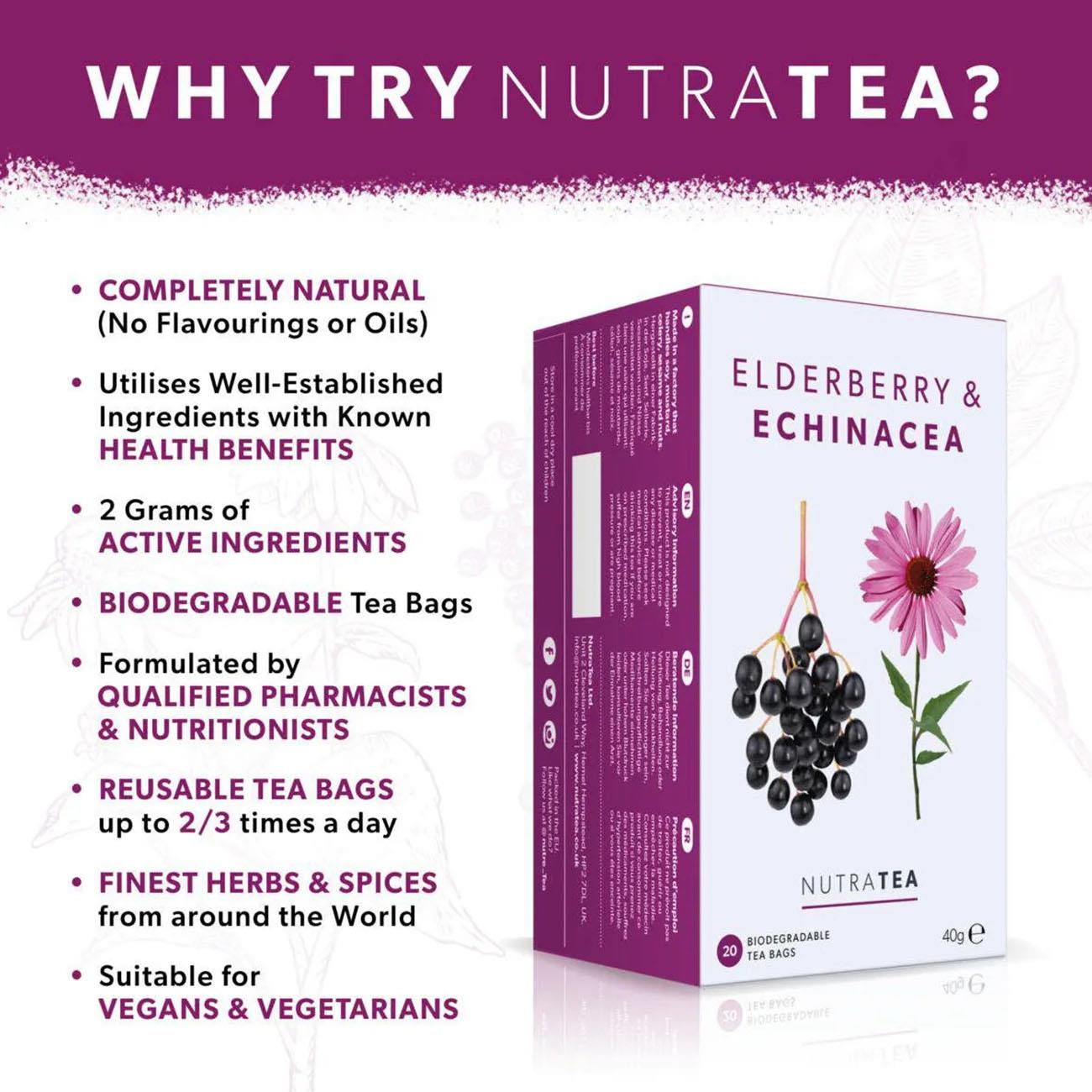 Elderberry & Echinacea Herbal Tea 20 Bags - NutraTea - Herbal Tea - Eco Natural Products