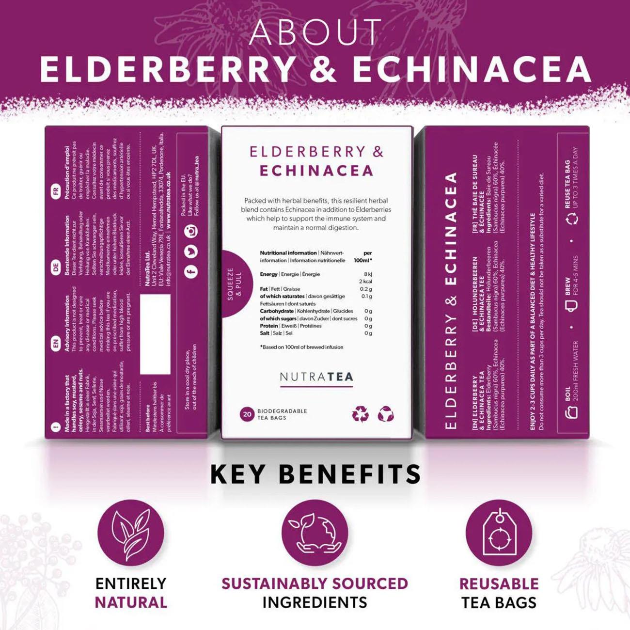 Elderberry & Echinacea Herbal Tea 20 Bags - Eco Natural Products - NutraTea - Herbal Tea