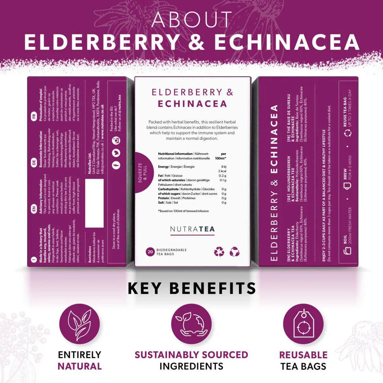 Elderberry & Echinacea Herbal Tea 20 Bags - NutraTea - Herbal Tea - Eco Natural Products
