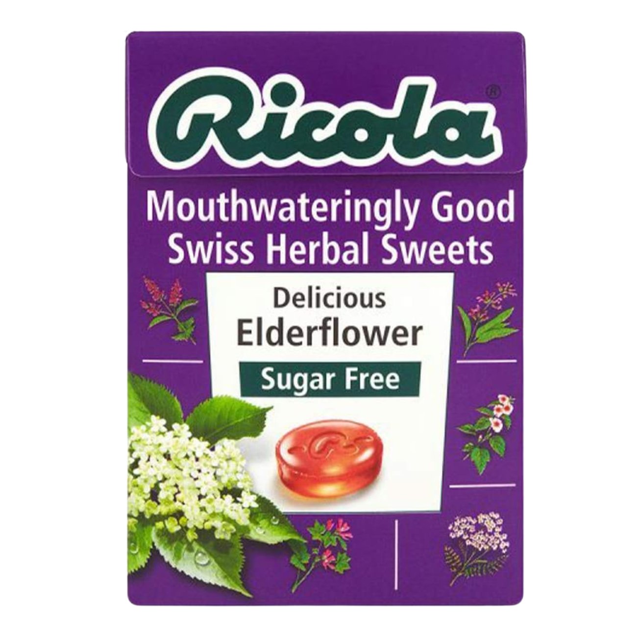 Elderflower Sugar Free with Stevia Swiss Herbal Sweets 45g - Eco Natural Products - Ricola - Herbal sweets