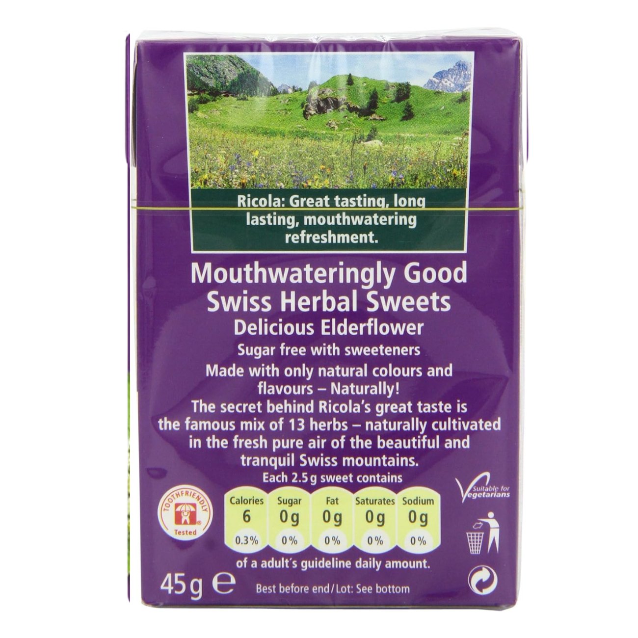 Elderflower Sugar Free with Stevia Swiss Herbal Sweets 45g - Eco Natural Products - Ricola - Herbal sweets