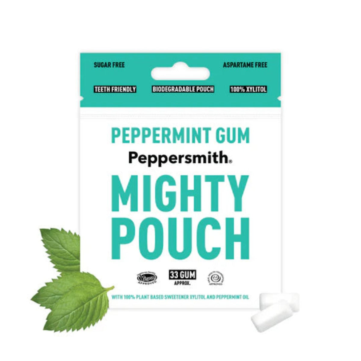 English Peppermint Xylitol Gum Mighty Pouch 50g - Peppersmith - Chewing Gum - Eco Natural Products
