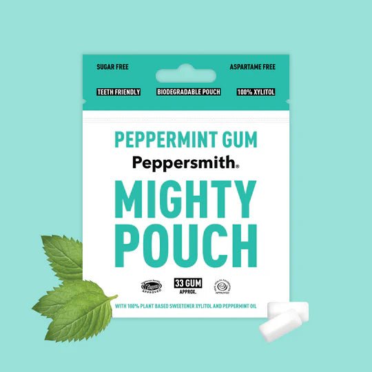 English Peppermint Xylitol Gum Mighty Pouch 50g - Peppersmith - Chewing Gum - Eco Natural Products
