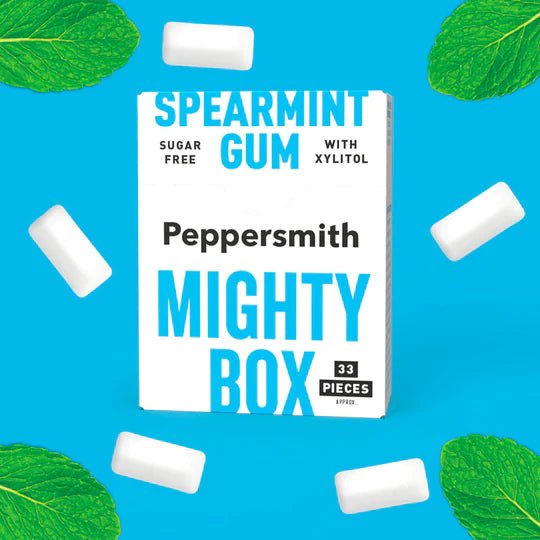 English Spearmint Xylitol Gum 50g Mighty Box - Eco Natural Products - Peppersmith - xylitol gum