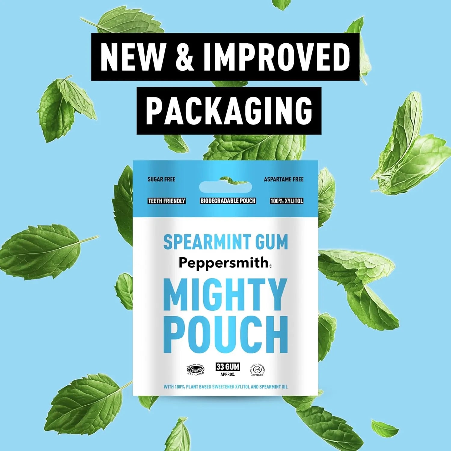 English Spearmint Xylitol Gum Mighty Pouch 50g - Peppersmith - Chewing Gum - Peppersmith