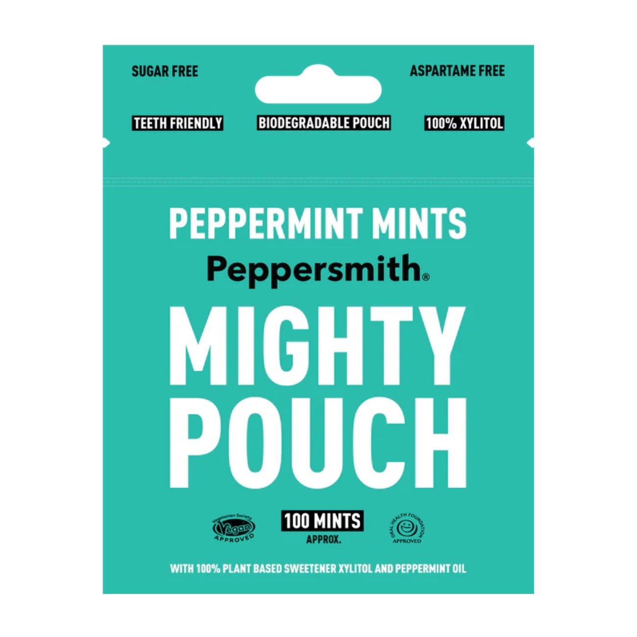 English Xylitol Mints Mighty Pouch 100 Mints 60g - Peppersmith - Mints - Eco Natural Products