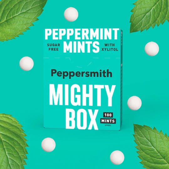 English Xylitol Mints Mighty Box 100 Mints 60g - Eco Natural Products - Peppersmith - Mints