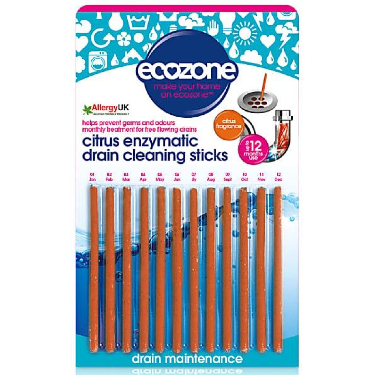 Enzymatic Drain Cleaning Citrus 12 Sticks - Eco Natural Products - Ecozone - 