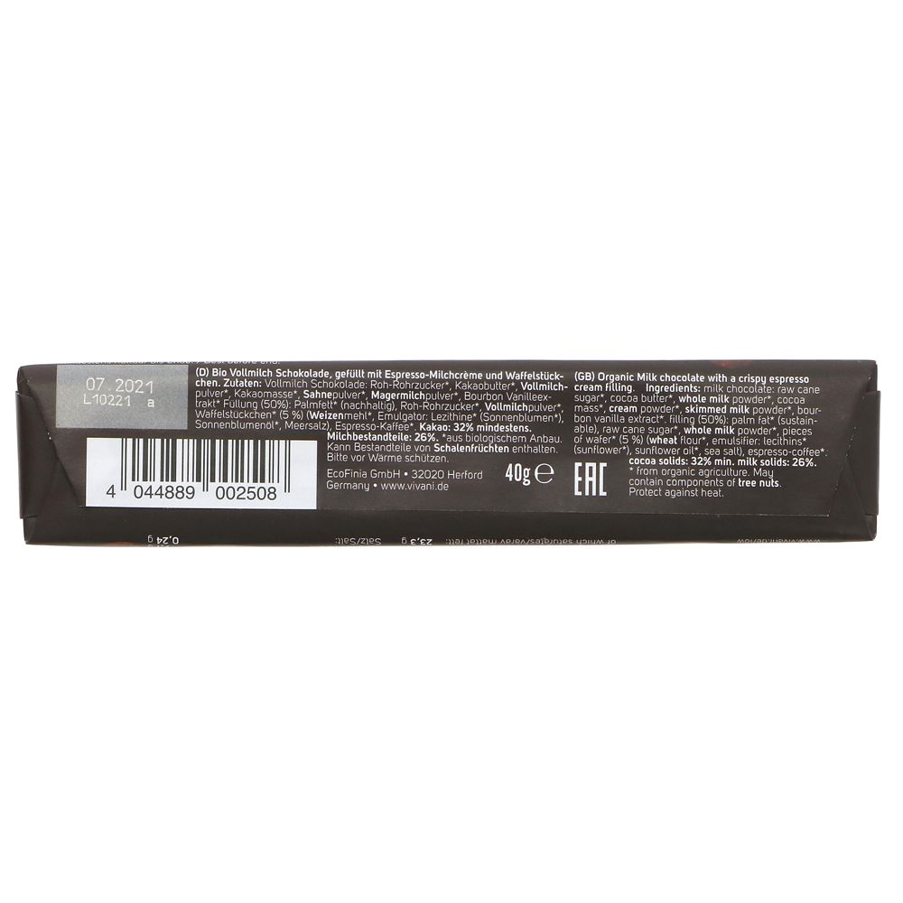 Espresso Biscotti Chocolate Bar 40g - Vivani - Chocolate Bar - Eco Natural Products