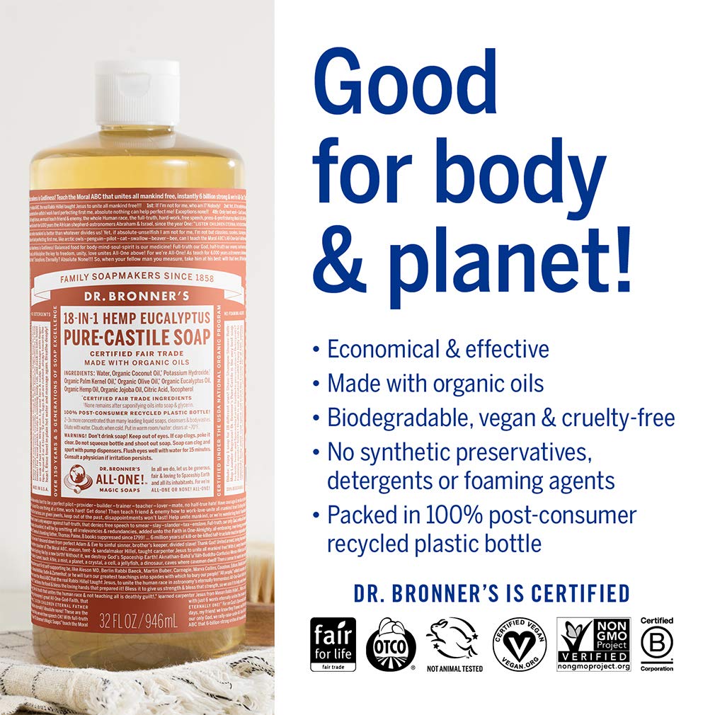 Eucalyptus Pure - Castile Liquid Soap 473ml - Eco Natural Products - Dr. Bronner - Liquid Soap