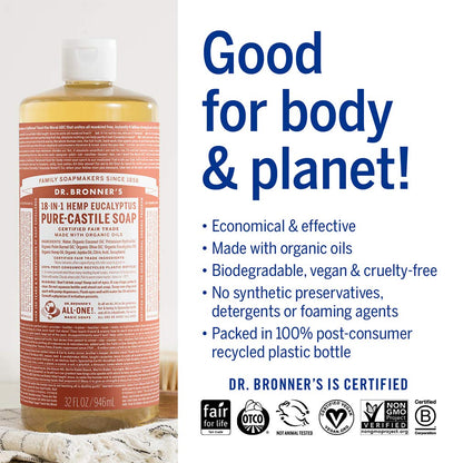 Eucalyptus Pure - Castile Liquid Soap 473ml - Dr. Bronner - Liquid Soap - Eco Natural Products