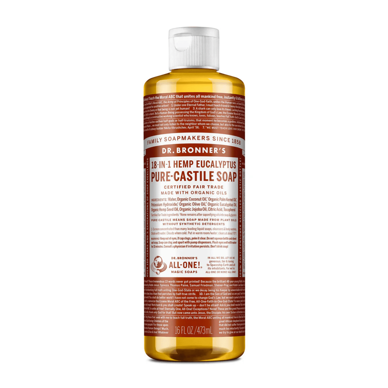 Eucalyptus Pure - Castile Liquid Soap 473ml - Eco Natural Products - Dr. Bronner - Liquid Soap