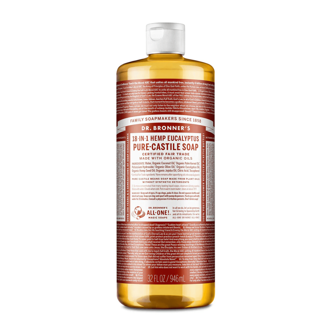 Eucalyptus Pure - Castile Liquid Soap 946ml - Eco Natural Products - Dr. Bronner - Liquid Soap