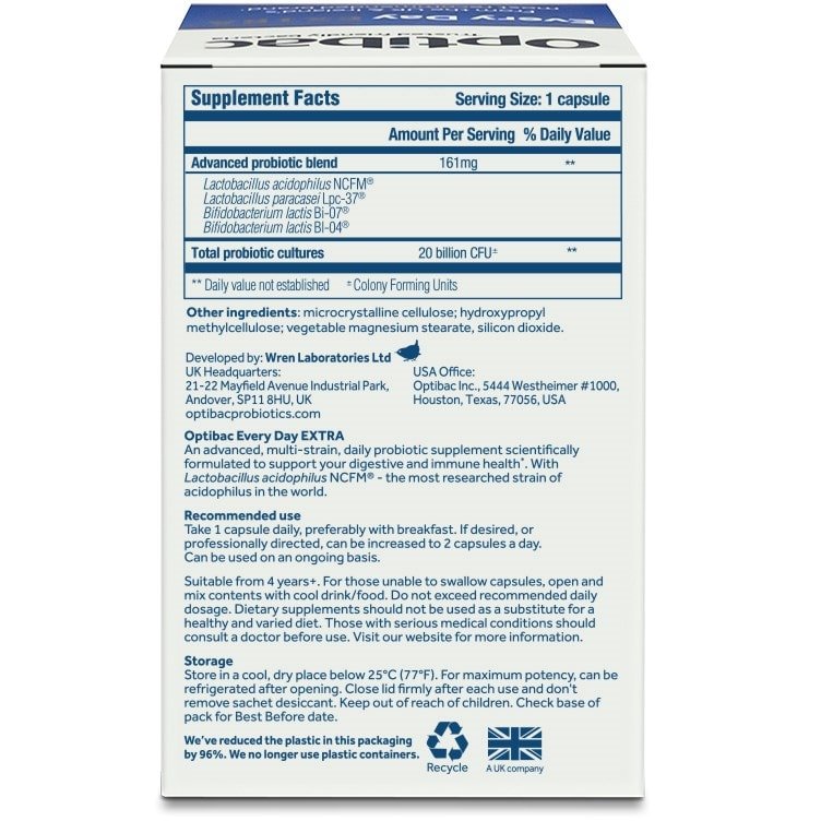 Every Day Probiotics EXTRA Strength 30 Capsules - OptiBac Probiotics - Vitamins & Supplements - Eco Natural Products