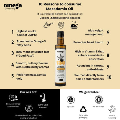 Extra Virgin Macadamia Oil 250ml - Omega Pressery - Cooking Oils - Eco Natural Products