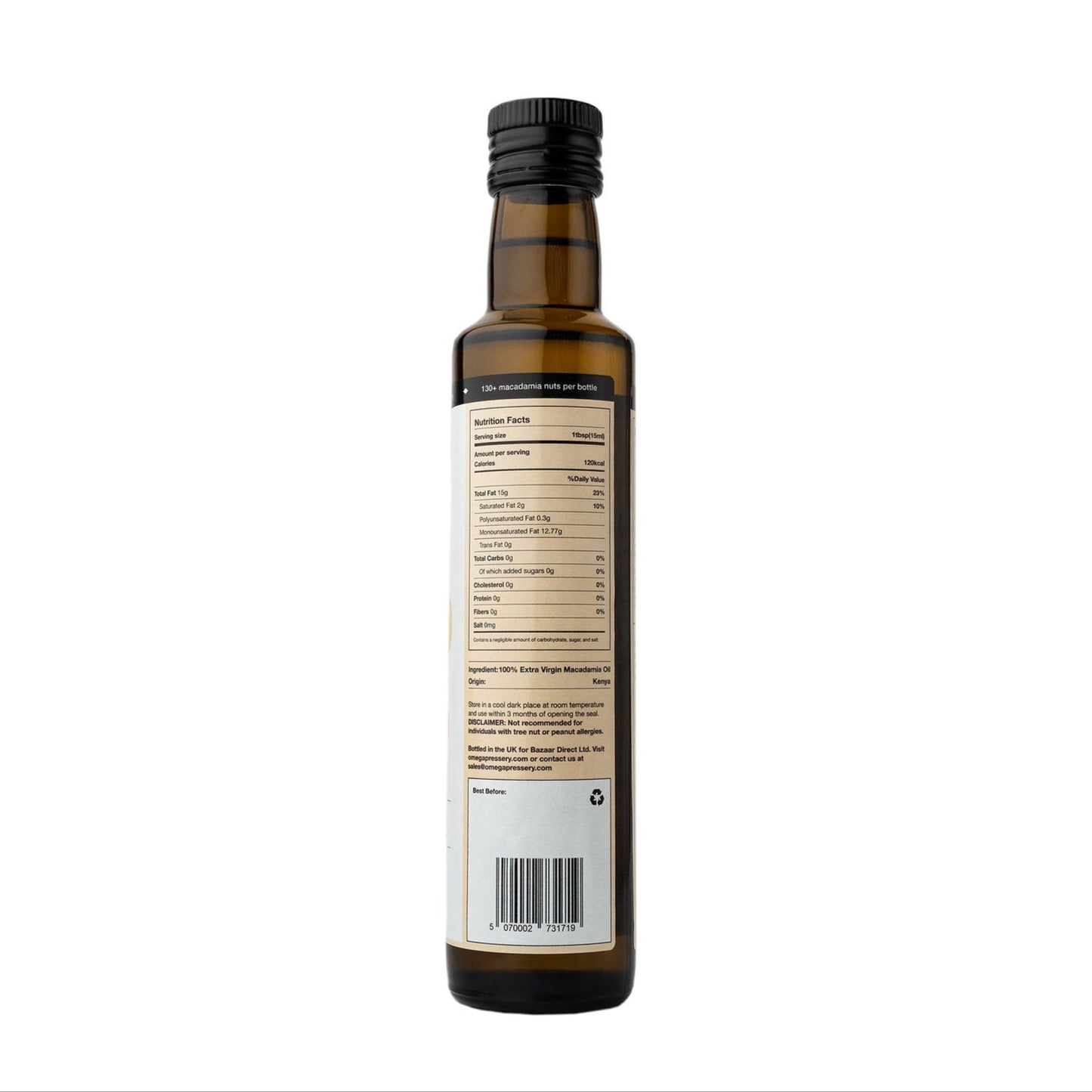 Extra Virgin Macadamia Oil 250ml - Omega Pressery - Cooking Oils - Eco Natural Products