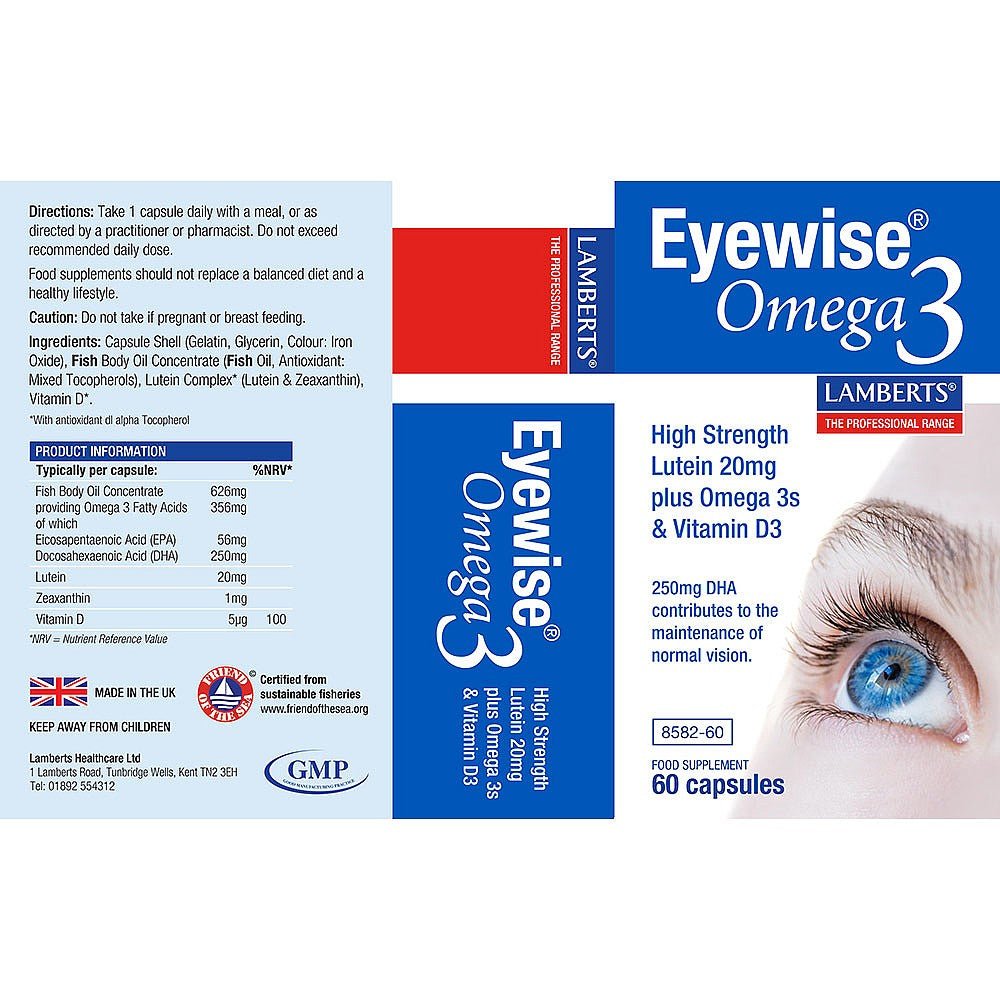 Eyewise Omega3 - Lutein 20mg + Omega3 & Vitamin D3 - 60 Capsules - Lamberts - Food Supplement - Eco Natural Products