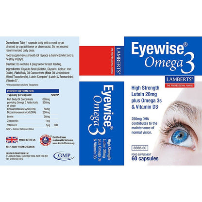 Eyewise Omega3 - Lutein 20mg + Omega3 & Vitamin D3 - 60 Capsules - Lamberts - Food Supplement - Eco Natural Products