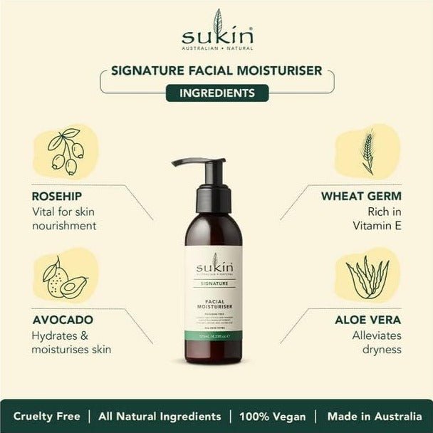 Facial Moisturiser Pump 125ml - Sukin - Face Moisturiser - Eco Natural Products
