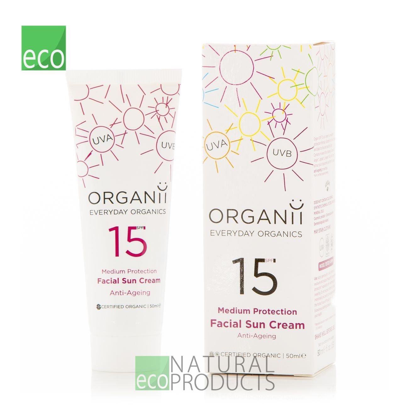 Facial Sun Cream SPF15 50ml BBE 30.11.2024 - Eco Natural Products - sun milk + after sun - Eco Natural Products