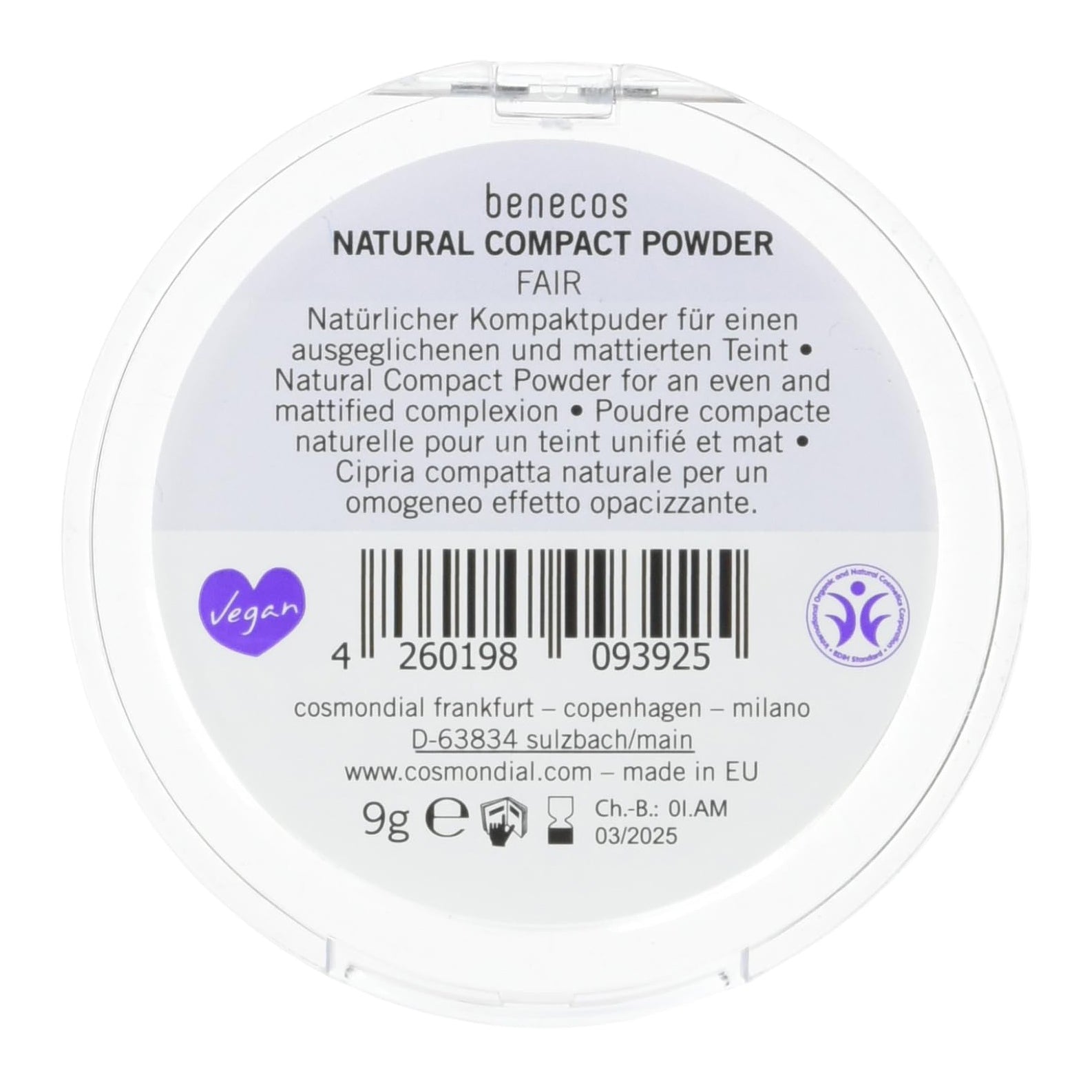 Fair Compact Powder 9g - Eco Natural Products - Benecos - Compact power