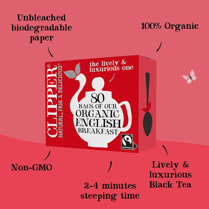 Fairtrade English Breakfast Black Tea 80 Bags - Clipper - Black Tea - Eco Natural Products