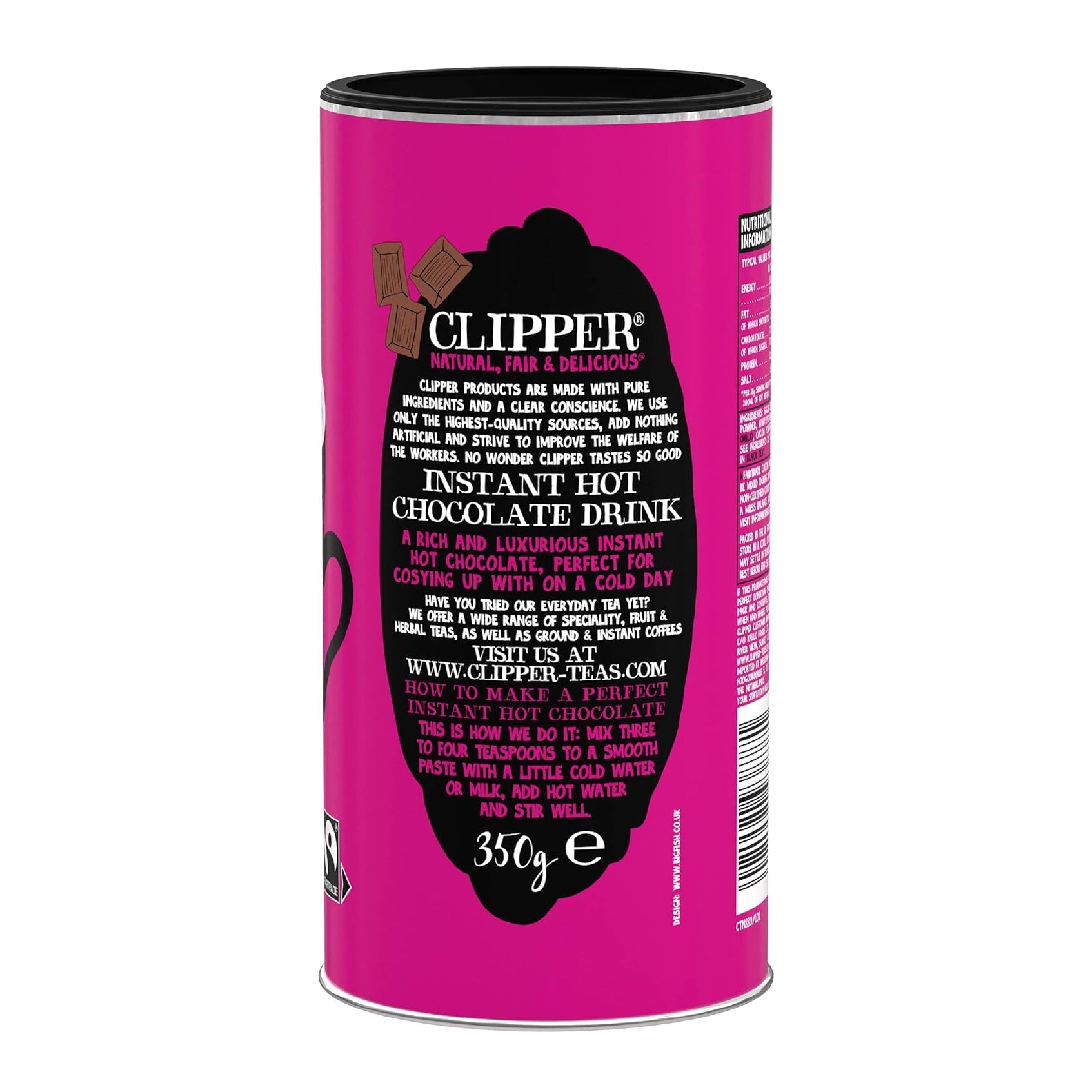 Fairtrade Seriously Velvety Instant Hot Chocolate 350g - Clipper - Instant chocolate - Eco Natural Products