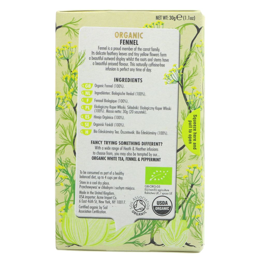 Fennel Infusion 20 Bags - Heath & Heather - Infusion - Eco Natural Products