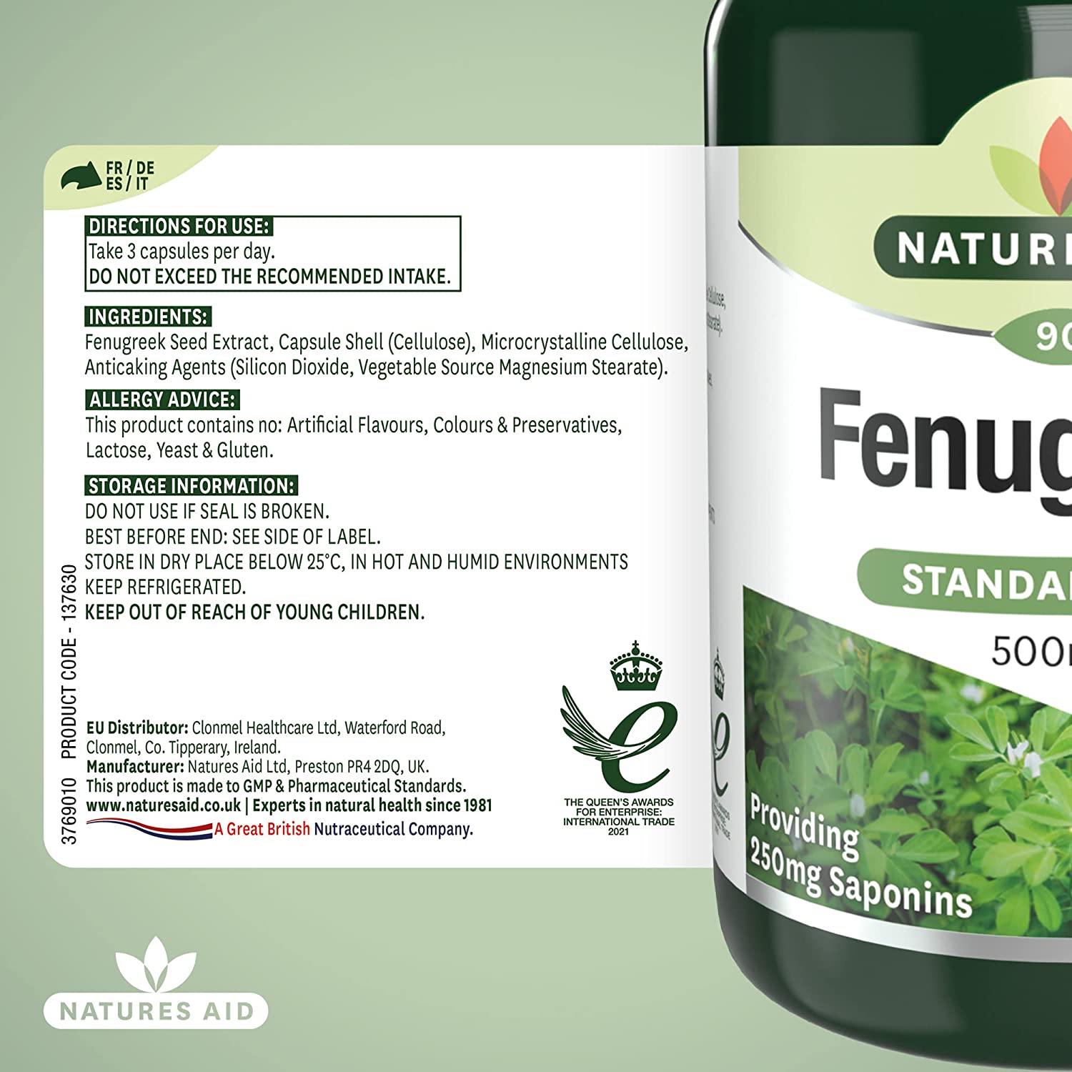 Fenugreek 500mg 90 Vcaps - Eco Natural Products - Natures Aid - Vitamins & Supplements