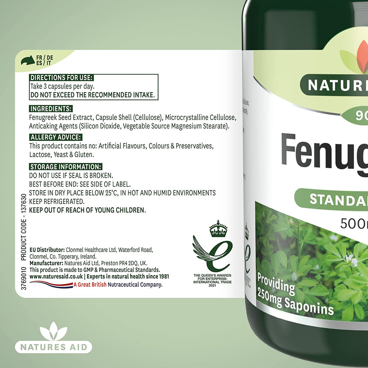 Fenugreek 500mg 90 Vcaps - Natures Aid - Vitamins & Supplements - Eco Natural Products