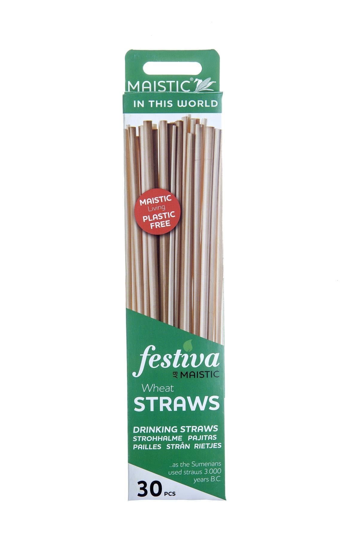 Festiva Straws Wheat Straws & Cleaner 30pcs - Eco Natural Products - Maistic - Straws