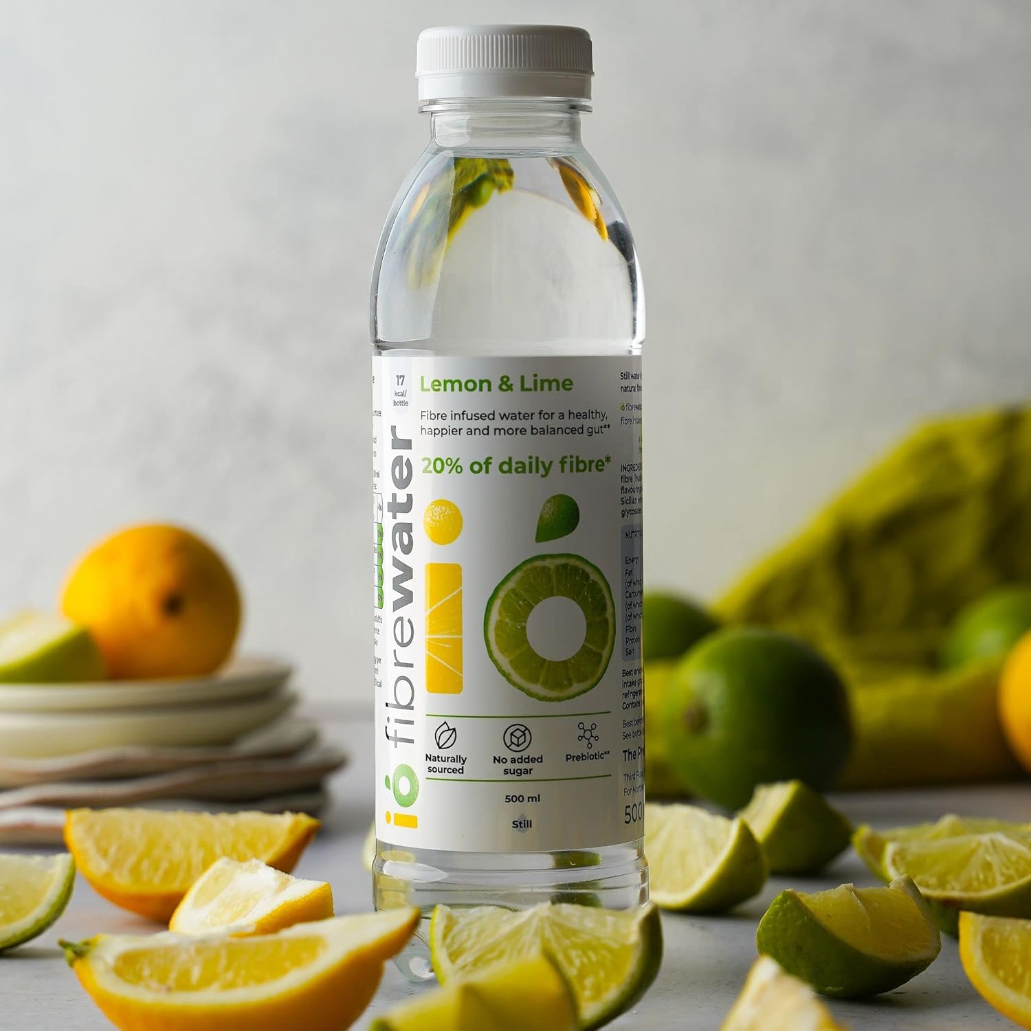 Fibre Infused Prebiotic Water Lemon & Lime Still 500ml - Io Fibrewater - Water Filter/Infuser - Eco Natural Products